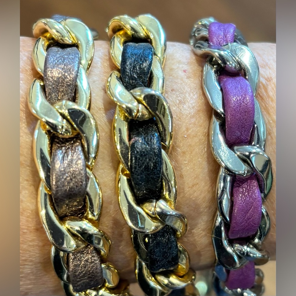 Juicy Couture interlaced chain and leather Headband  - 3 purple, black, copper